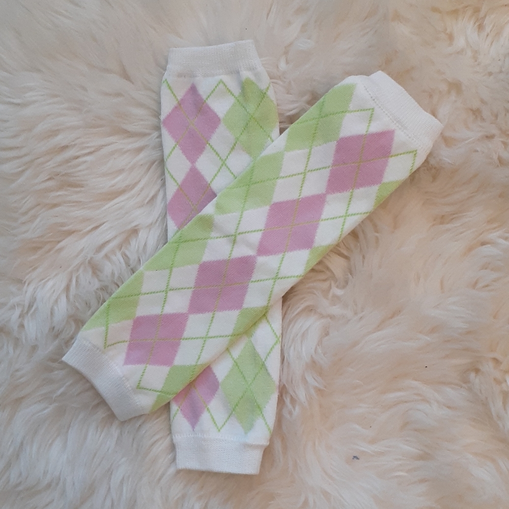 3/$10 NEW Baby Leg Warmers Pink/Green/White Argyle